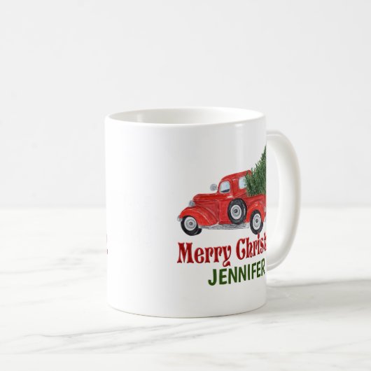Personalisierter roter LKW und Baum Kaffeetasse (VorderseiteRechts)
