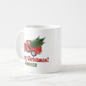 Personalisierter roter LKW und Baum Kaffeetasse (Vorderseite Links)