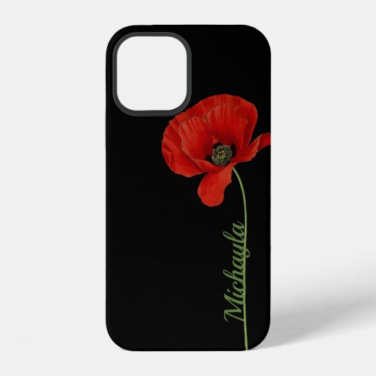 Personalisierter Roter Mohn auf schwarz iPhone Hülle (Rückseite)