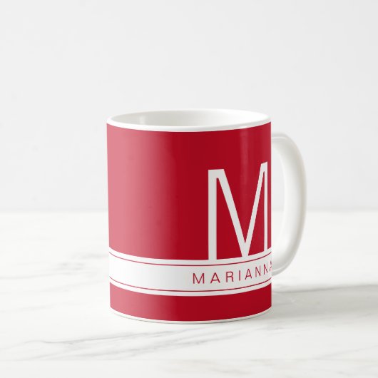 Personalisierter Roter Name Initial Moderne Monogr Kaffeetasse (VorderseiteRechts)