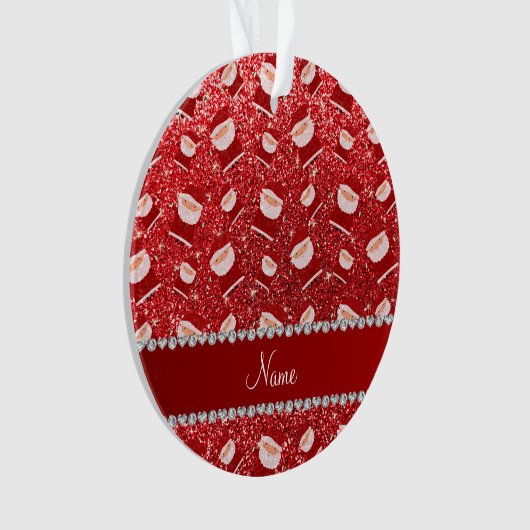 Personalisierter roter NamensGlitter Sankt Ornament (Vorderseite)