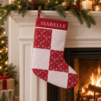 Personalisierter roter Patchwork-Familien-Feiertag Kleiner Weihnachtsstrumpf