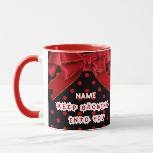 Personalisierter roter Punkte Motivations- Tasse (Links)
