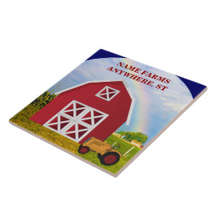 Personalisierter roter Scheunen-Landwirtschafts-De Fliese