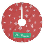 Personalisierter Roter Schneeflocken Polyester Weihnachtsbaumdecke (Vorderseite)