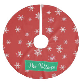 Personalisierter Roter Schneeflocken Polyester Weihnachtsbaumdecke