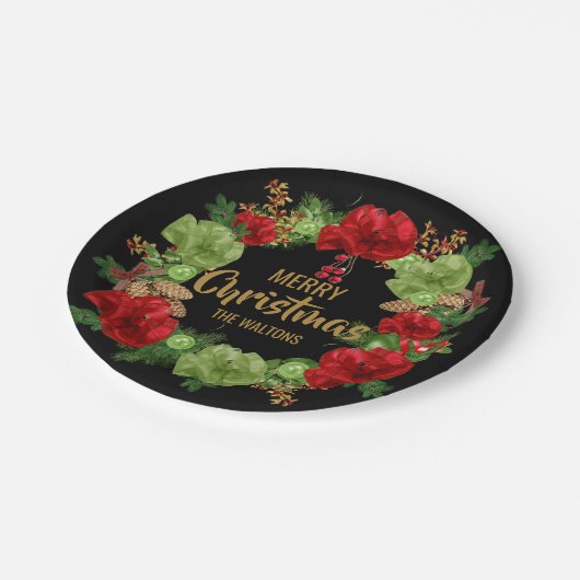 Personalisierter ROTER schwarzer Goldfrohe Pappteller (Schrägansicht)