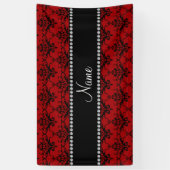 Personalisierter roter schwarzer Namensdamast Banner (Vertikal)