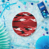 Personalisierter roter Tarnungsrotnamensstreifen Pappteller (Party)