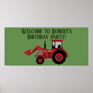 Personalisierter roter Traktor grüne Geburtstagsfe Poster
