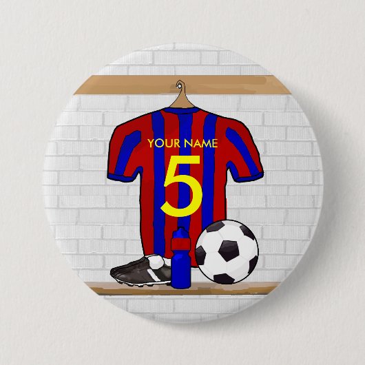 Personalisierter roter und blauer Fußball-Fußball Button (Vorderseite)