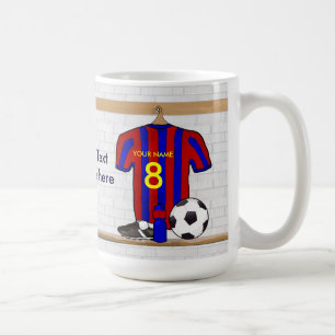 Personalisierter roter und blauer Fußball-Fußball Kaffeetasse