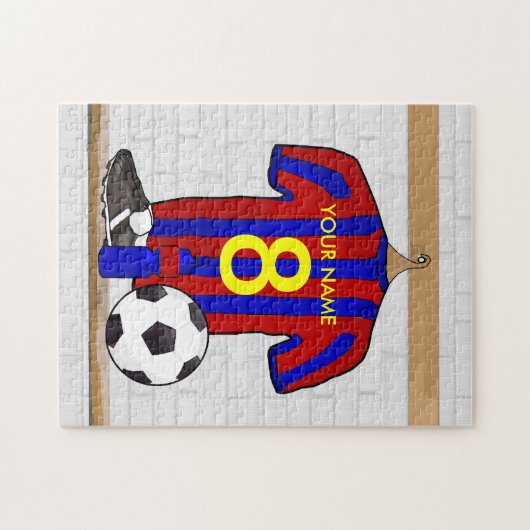 Personalisierter roter und blauer Fußball-Fußball Puzzle (Horizontal)
