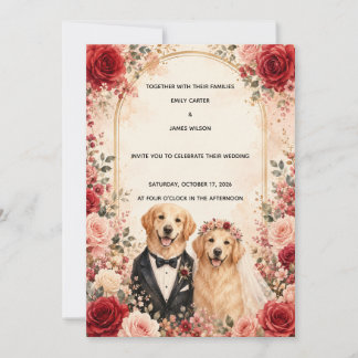 Personalisierter roter und rosa Rosen Golden Retri Einladung