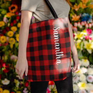 Personalisierter roter und schwarzer Büffel-Karo Tasche