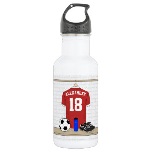 Personalisierter roter und weißer Fußball-Fußba Edelstahlflasche