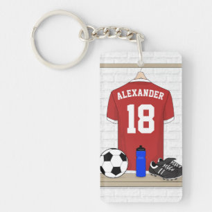 Personalisierter roter und weißer Fußball-Fußba Schlüsselanhänger