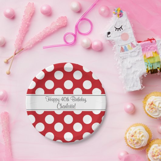 Personalisierter roter und weißer pappteller (Party)