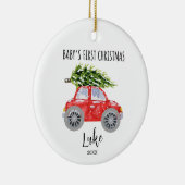 Personalisierter Roter Wagen Kreislauf Weihnachtss Keramik Ornament (Rechts)