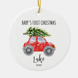 Personalisierter Roter Wagen Kreislauf Weihnachtss Keramik Ornament