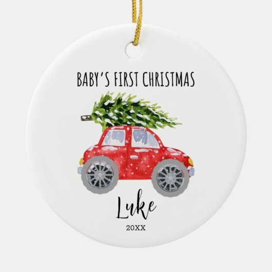 Personalisierter Roter Wagen Kreislauf Weihnachtss Keramik Ornament (Vorne)
