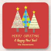 Personalisierter roter Weihnachtsbaum Getränkeuntersetzer (Vorderseite)