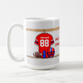 Personalisierter roter weißer blauer Fußball Kaffeetasse (Links)