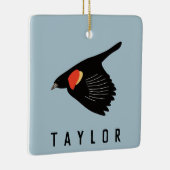 Personalisierter Rotflügel-Schwarzvogel im Flug Keramikornament (Rechts)