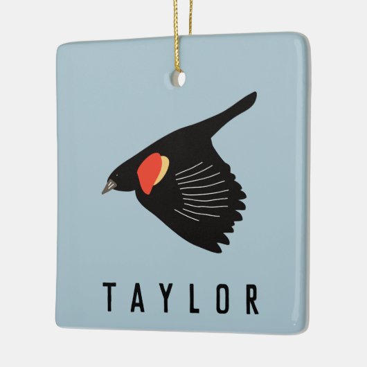 Personalisierter Rotflügel-Schwarzvogel im Flug Keramikornament (Links)