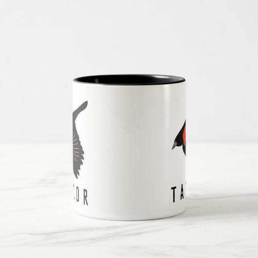 Personalisierter Rotflügel-Schwarzvogel im Flug Zweifarbige Tasse (Mittel)