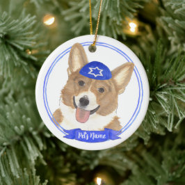 Personalisierter Rotkorgi Dog Hanukkah Keramik Ornament