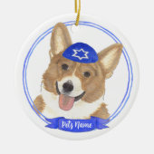 Personalisierter Rotkorgi Dog Hanukkah Keramik Ornament (Vorne)
