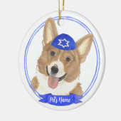 Personalisierter Rotkorgi Dog Hanukkah Keramik Ornament (Links)