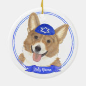 Personalisierter Rotkorgi Dog Hanukkah Keramik Ornament (Hinten)