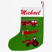 Personalisierter Rotspielzeug-Feuerzug, Flugzeug u Kleiner Weihnachtsstrumpf (Rückseite)