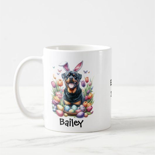 Personalisierter Rottweiler-Hund Ostern/Frühjahr Kaffeetasse (Links)