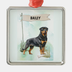 Personalisierter Rottweiler-Wasserfarben-Hund Ornament Aus Metall