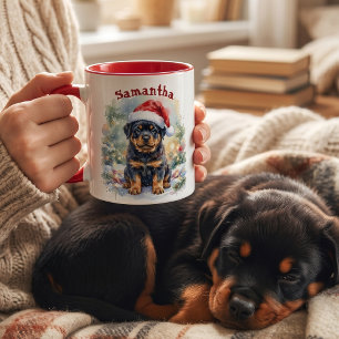 Personalisierter Rottweiler-Welpen-Weihnachten Tasse