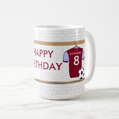 Personalisierter Rotwein-blauer Fußball-Fußball Kaffeetasse (VorderseiteRechts)