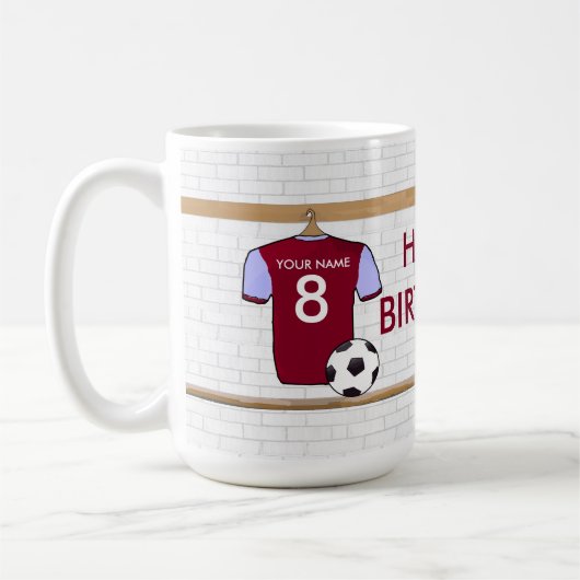 Personalisierter Rotwein-blauer Fußball-Fußball Kaffeetasse (Links)