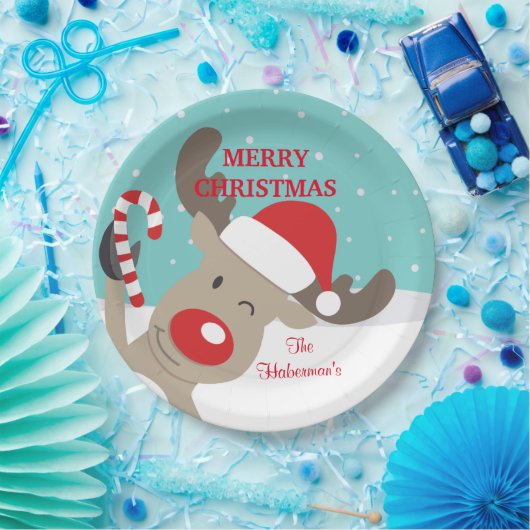 Personalisierter Rudolph Rentier mit Candy Cane Pappteller (Party)