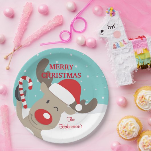 Personalisierter Rudolph Rentier mit Candy Cane Pappteller (Party)