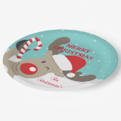 Personalisierter Rudolph Rentier mit Candy Cane Pappteller (Schrägansicht)