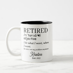 Personalisierter Ruhestand Lustige Rentner-Definit Zweifarbige Tasse