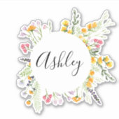 Personalisierter Rundaufkleber mit floralen Namen Aufkleber (Vorderseite)