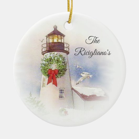 Personalisierter Rundgang Keramik Leuchtturm Ornament (Vorne)