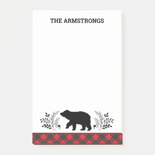 Personalisierter Rustikaler Bär Buffalo Kariert Post-it Klebezettel (Vorderseite)