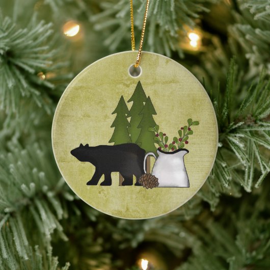 Personalisierter Rustikaler Bär Weihnachten Keramik Ornament (Baum)