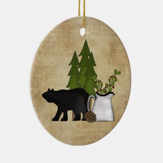 Personalisierter Rustikaler Bergbär Keramik Ornament (Rechts)