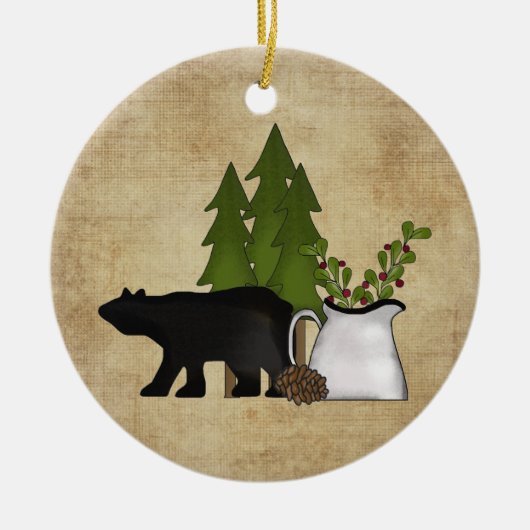 Personalisierter Rustikaler Bergbär Keramik Ornament (Vorne)